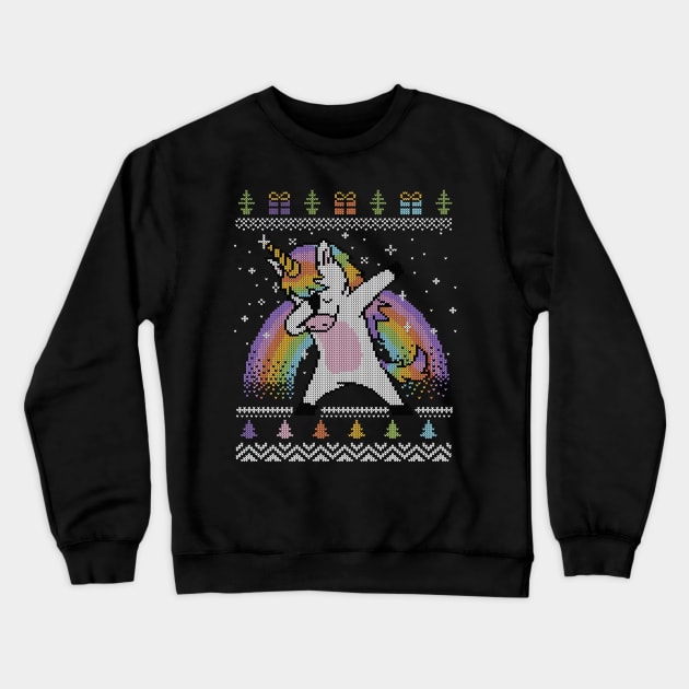 Dabbing Unicorn Ugly Sweater Crewneck Sweatshirt by vo_maria